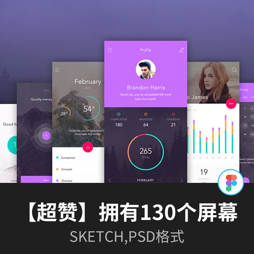 【超赞】拥有130个屏，10个主题，250多个组件sketch，psd格式