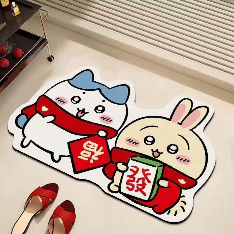 卡通吉伊卡哇浴室吸水地垫乌萨奇地毯红色喜庆卫生间防滑速干脚垫,居家布艺,家用脚垫,淘宝优惠券,粉丝福利购,淘宝优惠卷