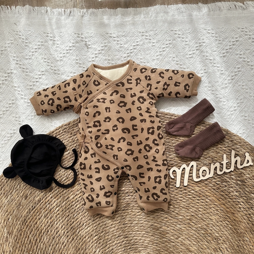 斜襟系带连体衣棉服纯棉冬季豹纹