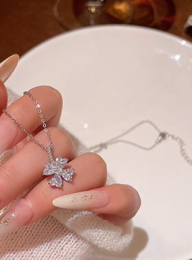 春夏超闪锆石花朵钛钢项链女轻奢小众高级感百搭气质钛钢锁骨链