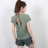 网纱运动上衣女宽松速干衣跑步罩衫 短袖 健身T恤网红l露背瑜伽服夏