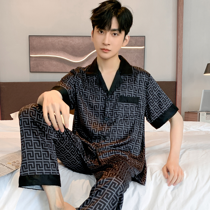 男士冰丝高档睡衣丝滑款