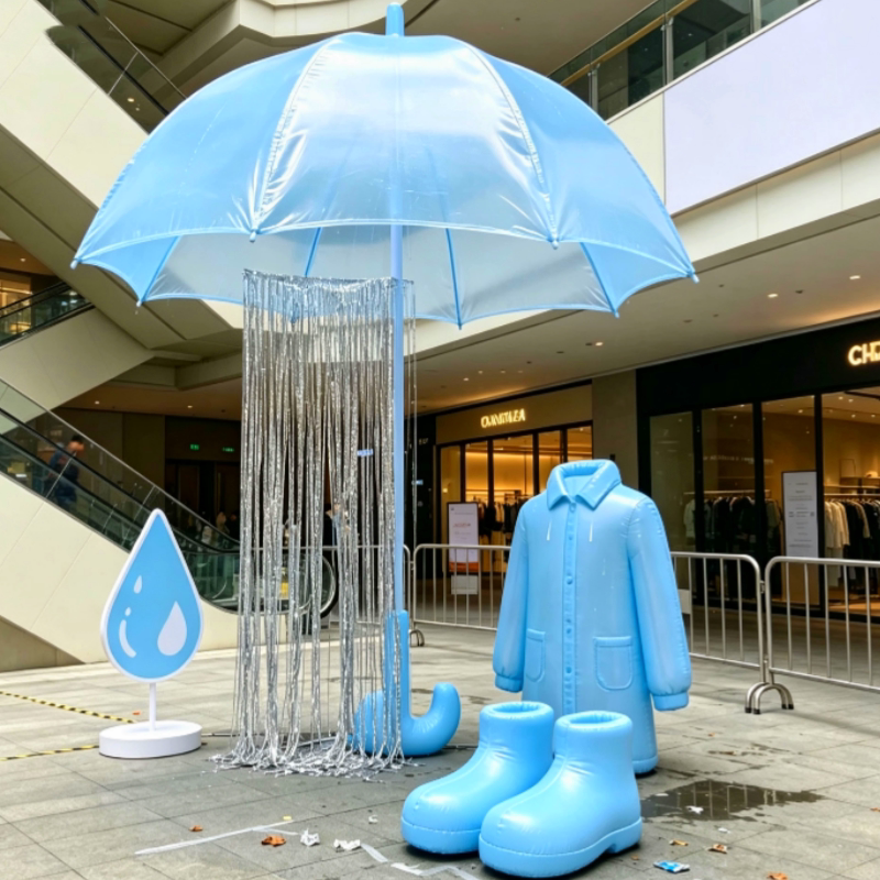 雨天主题充气美陈气模商场中庭网充气气模