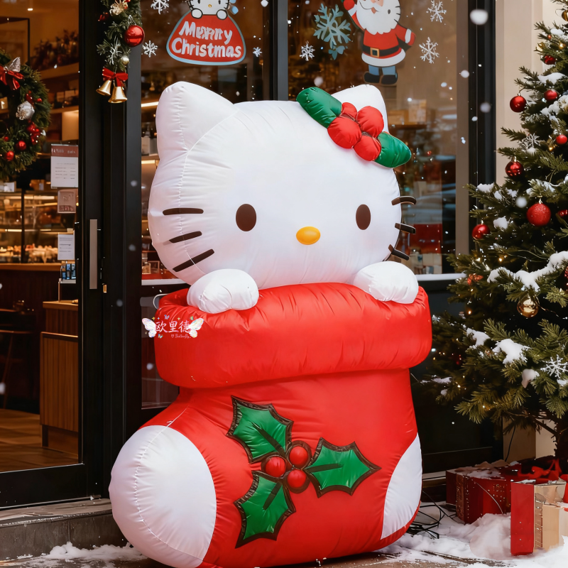 定制充气圣诞卡通hello kitty凯蒂猫气模ip气膜户外引流商场美陈