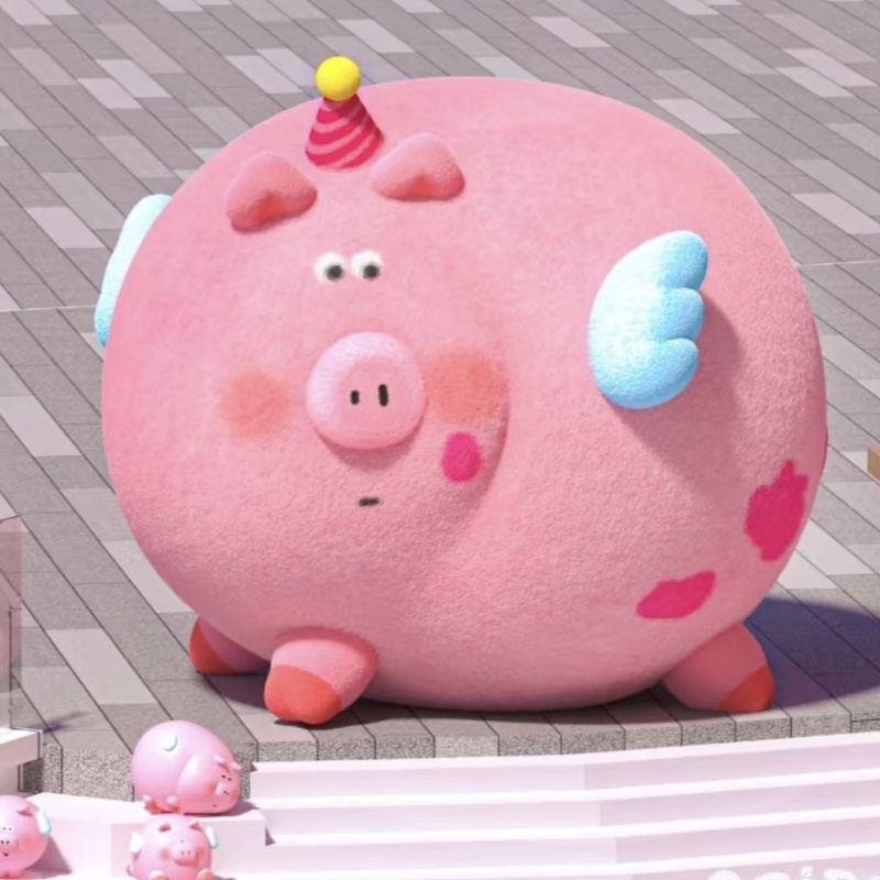 定制大型网红充气粉红飞天小猪卡通公仔户外引流景区商场美陈装饰