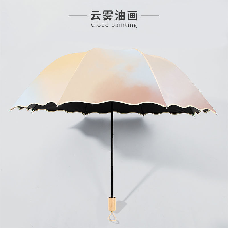 雨伞女晴雨两用防晒手动太阳伞遮阳黑胶防紫外线创意油画风公主伞