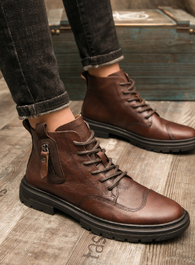 帕达索104男鞋BCY时尚高帮男靴秋冬英伦系带圆头潮流马丁靴GB2104