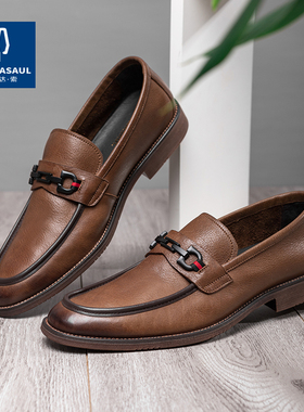 帕达索英伦风皮鞋男商务正装真皮男鞋一脚蹬软皮懒人休闲鞋210812