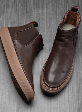 帕达索男士冬季马丁靴真皮复古加绒英伦切尔西靴男厚底短靴201208