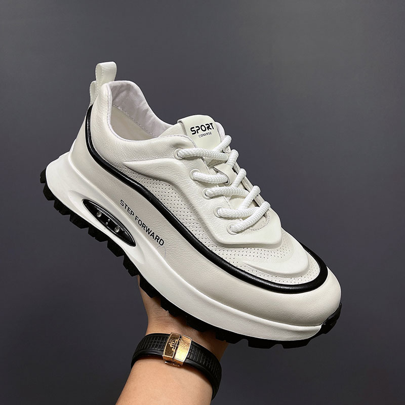 欧洲站男鞋2024年夏季新款气垫百搭休闲运动鞋透气厚底真皮板鞋潮