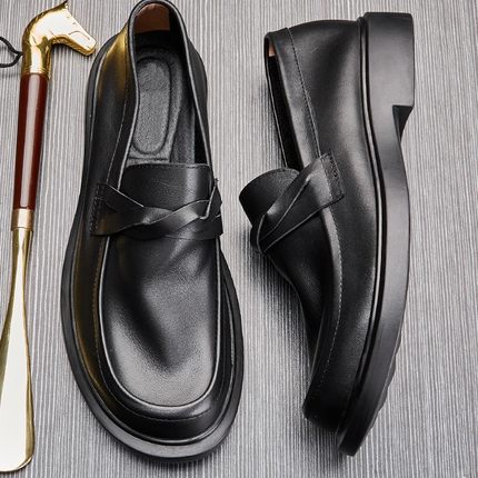 帕达索男士皮鞋休闲真皮软底豆豆鞋一脚蹬透气圆头小皮鞋PB220338