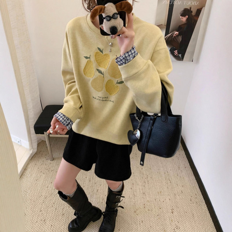 格子拼接袖口新款春秋卫衣女