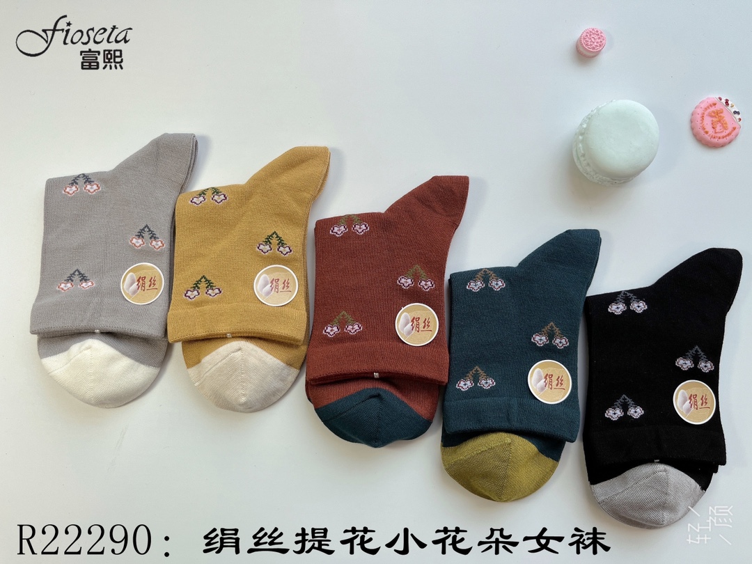 特价清仓正品富熙fioseta22AW秋冬女袜R22290绢丝提花小花朵女袜