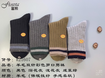 特价清仓正品富熙fioseta—21AW新款 R21607羊毛双针彩色罗口男袜