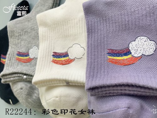 包邮 富熙fioseta正品22新款春夏女袜 R22244彩色印花女袜 精梳棉