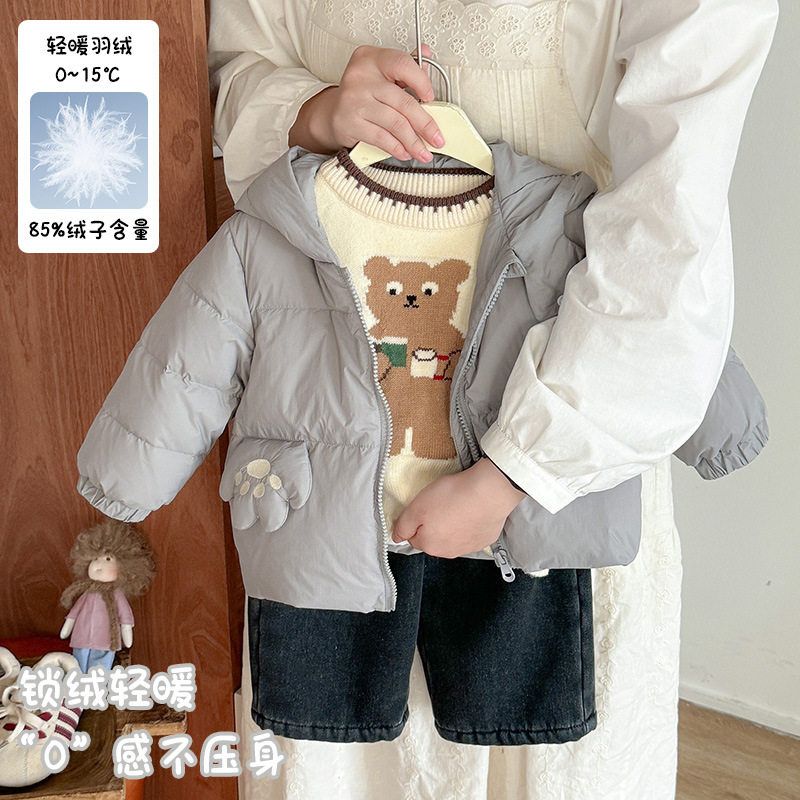 婴幼儿新国标90绒连帽外套男童卡通羽绒服男宝百搭短款冬上衣 a类