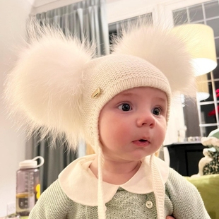儿童秋冬帽子男女童冬季 宝宝毛线帽可爱护耳套头帽婴儿针织毛球帽