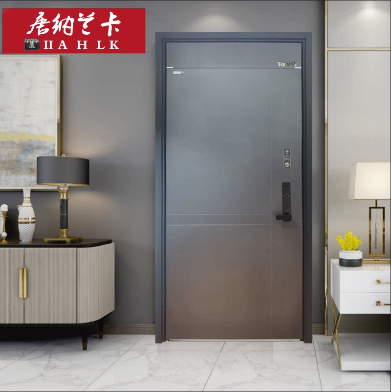 户门甲级安全防盗门全自动指纹密码一体智能锁虚浮门头加高门头