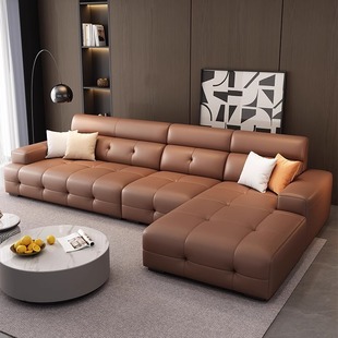 意式极简劳伦斯真皮沙发客厅现代大小户型贵妃位转角猫爪皮皮沙发