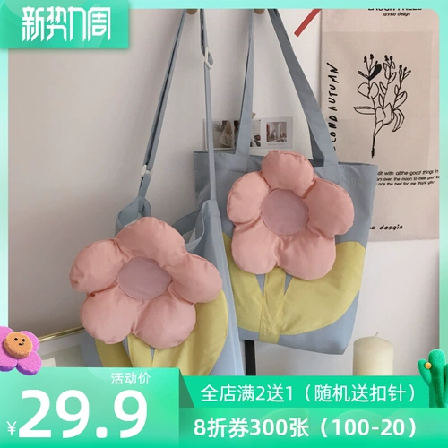 Японская вместительная и большая небольшая дизайнерская сумка через плечо на одно плечо, брендовый шоппер, в цветочек, тренд сезона