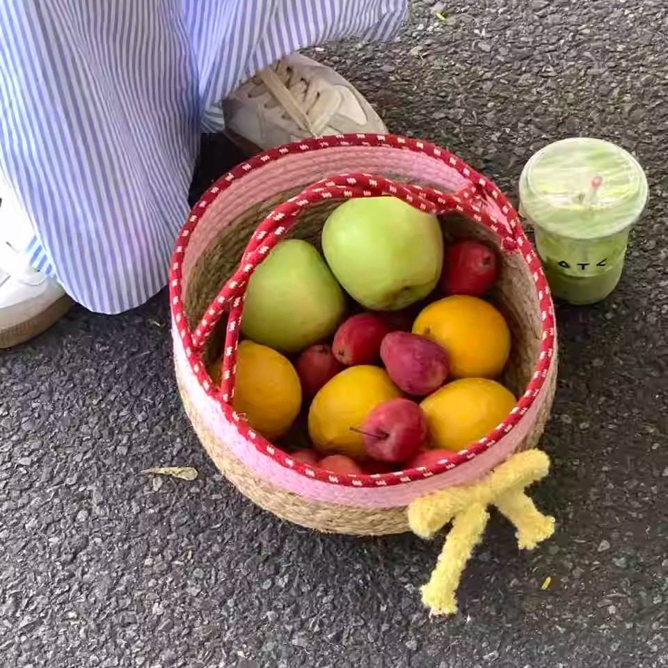 多巴胺露营多功能手提篮小清新编织大号收纳筐高颜值置物盒草编新,收纳整理,收纳筐,淘宝优惠券,粉丝福利购,淘宝优惠卷