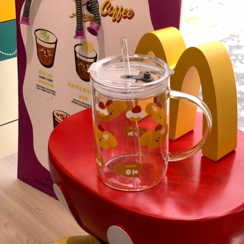 可爱桌面带盖水杯少女高颜值玻璃大容量茶杯网红吸管杯耐高温1L