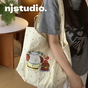 可爱少女托特包早八通勤新款帆布包女款大容量小个子百搭单肩包包