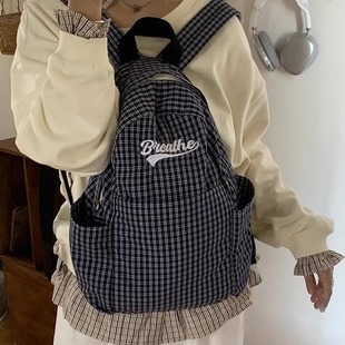 学院风格子双肩包包女款大容量小个子旅行背包大学生上课通勤书包
