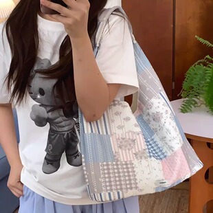 小清新碎花帆布包女款大容量韩系简约单肩包夏天通勤蕾丝托特包包