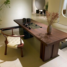 茶桌2025新款高端餐桌茶桌一体两用书桌家用实木黑胡桃木茶台简约