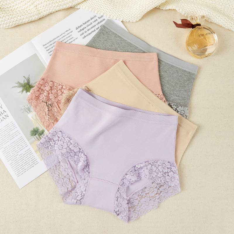 内裤女中高腰日系纯棉档抗菌夏季透气提臀蕾丝边纯色薄款无痕收腹