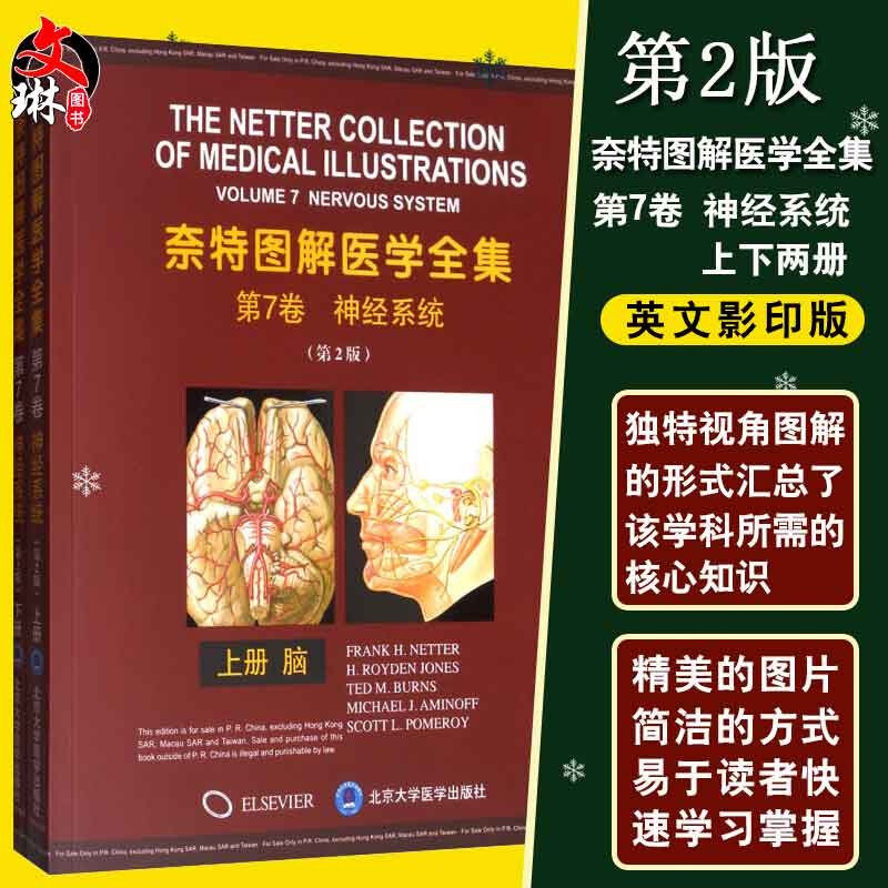 现货包邮 奈特图解医学全集 第7卷 神经系统 第2版第二版 上下两册 英文影印版 脑 脊髓与周围运动和感觉系统 9787565920264