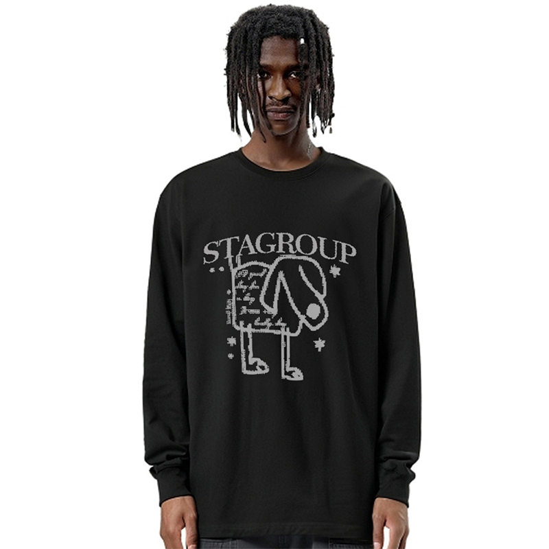 STA纯棉长袖t恤宽松重磅