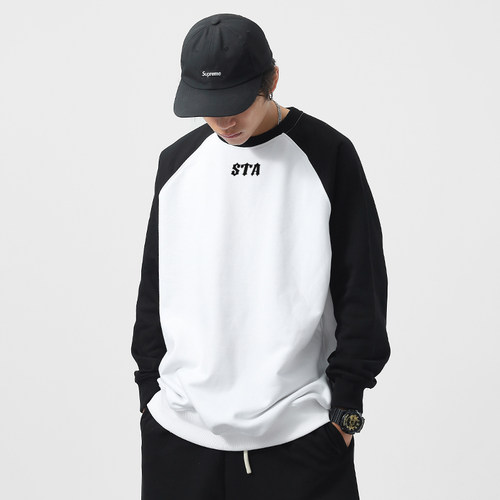 STA国潮发泡图案插肩圆领卫衣潮