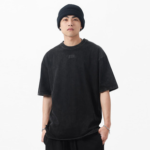 T恤男水洗做旧纯棉 短袖 STA2023夏季 基础系列发泡字母小logo美式