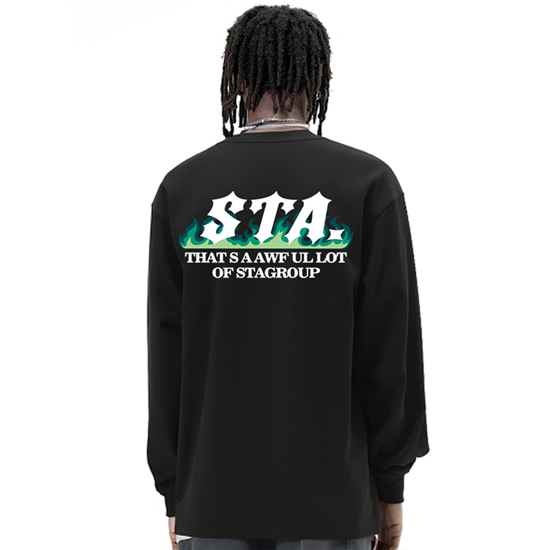 STA美式纯棉长袖T恤情侣男女款重磅休闲潮牌宽松打底衫320克春秋