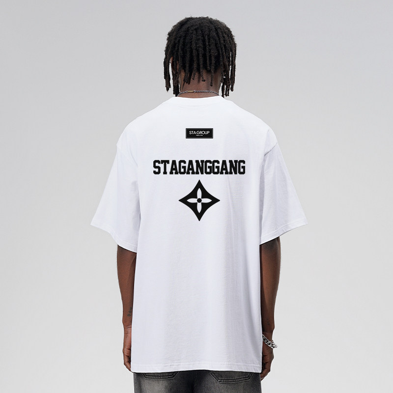 STA美式复古字母印花纯棉短袖T恤