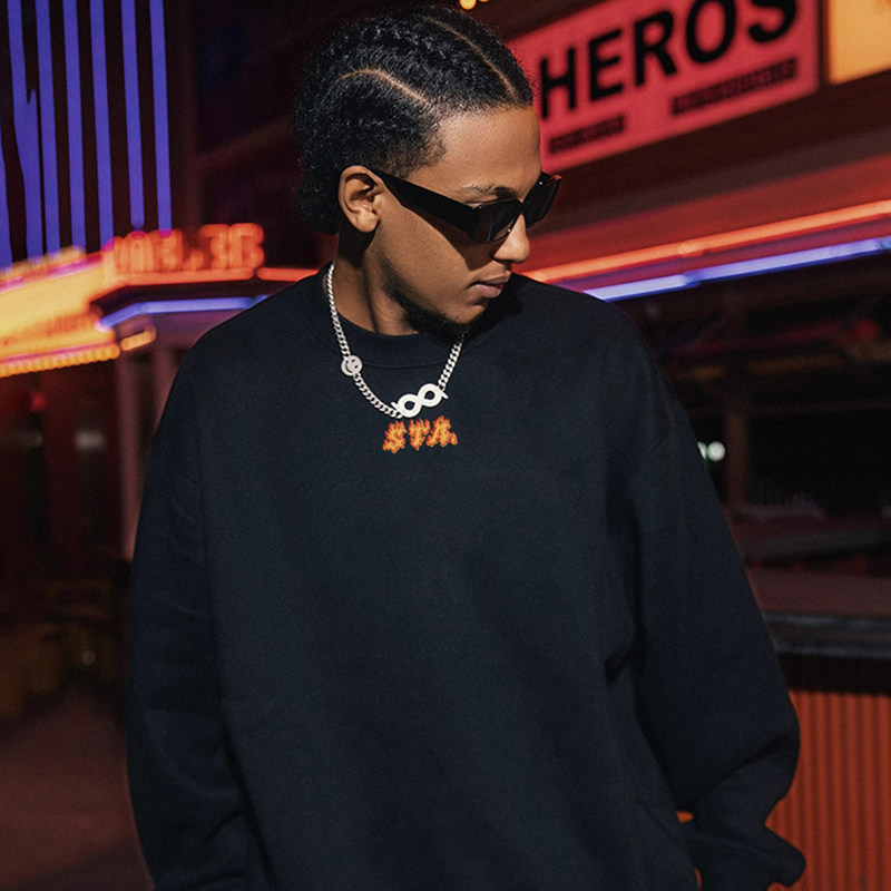 STA火焰logo印花加绒圆领卫衣