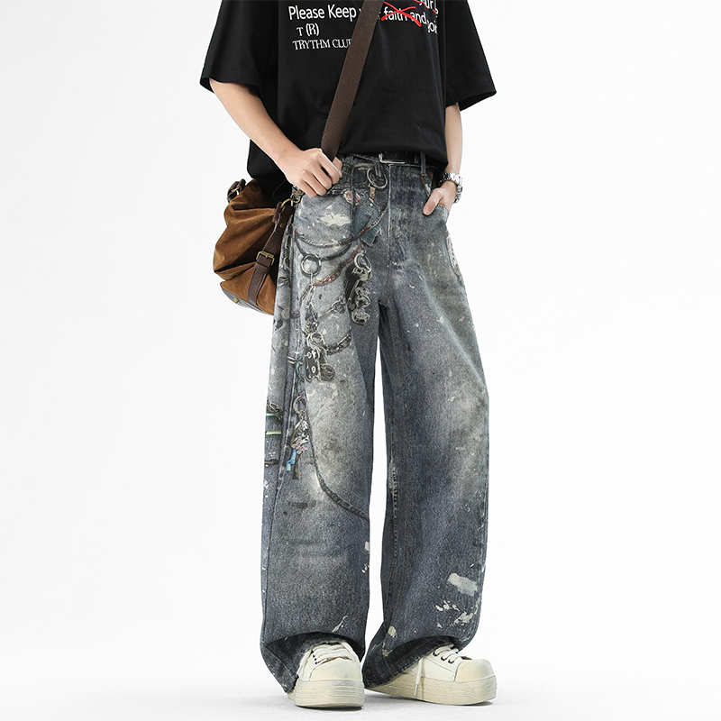 STA涂鸦泼墨立体潮牌牛仔裤