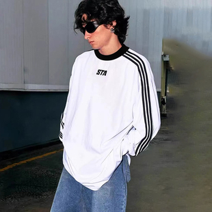 女 复古情侣潮牌卫衣宽松打底衫 STA2025秋冬基础织带长袖 t恤男美式