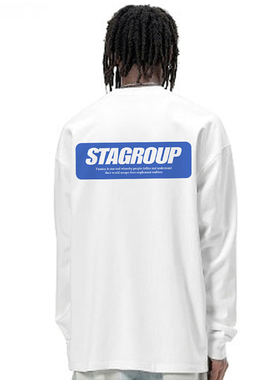 STA潮牌复古色块标题长袖男女士2025春秋季基础百搭纯棉打底T恤