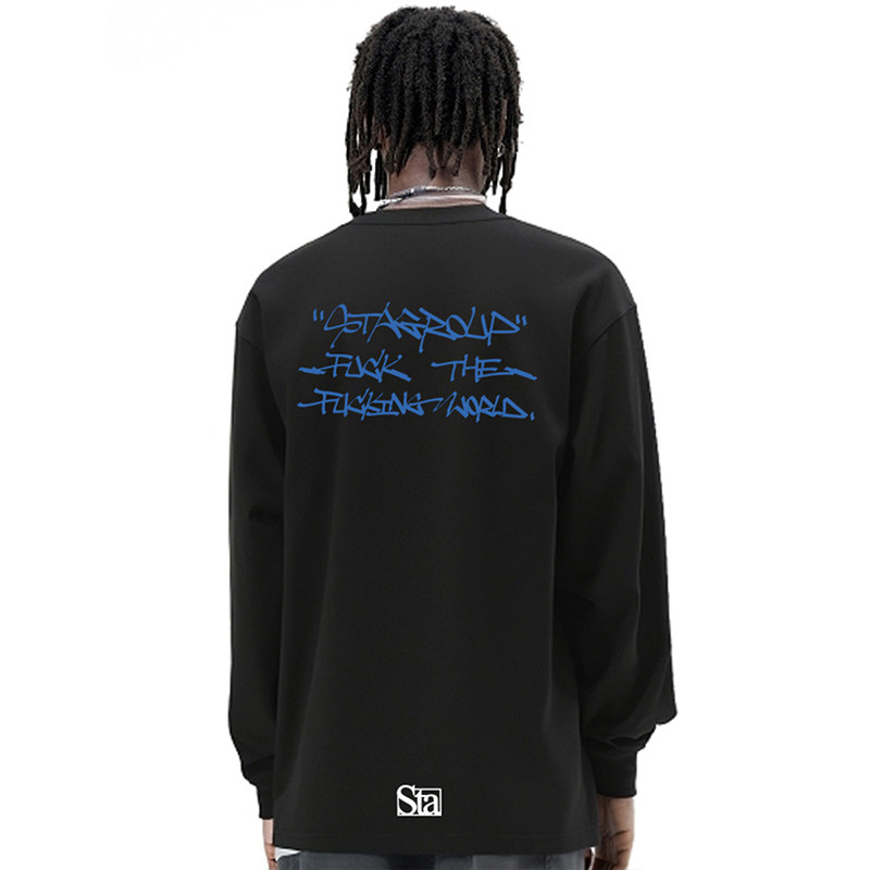 STA美式幻彩涂鸦复古无帽卫衣男女春秋款长袖T恤春秋冬季上衣
