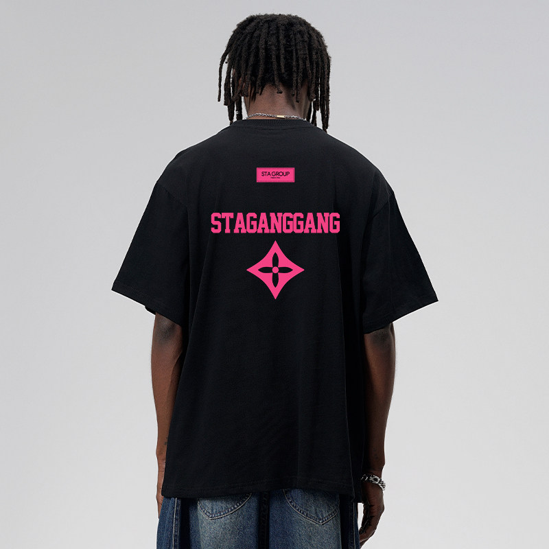 STA美式复古字母印花纯棉短袖T恤