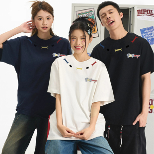 新款 T恤男女夏季 宽松休闲情侣上衣 潮牌字母印花纯棉短袖 STA美式
