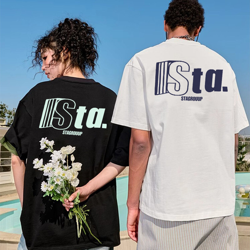 STA美式夏季情侣字母印花纯棉T恤