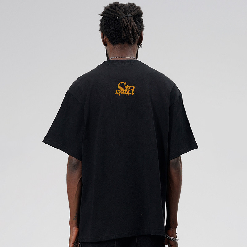 STA细字体融化字母t恤短袖男女