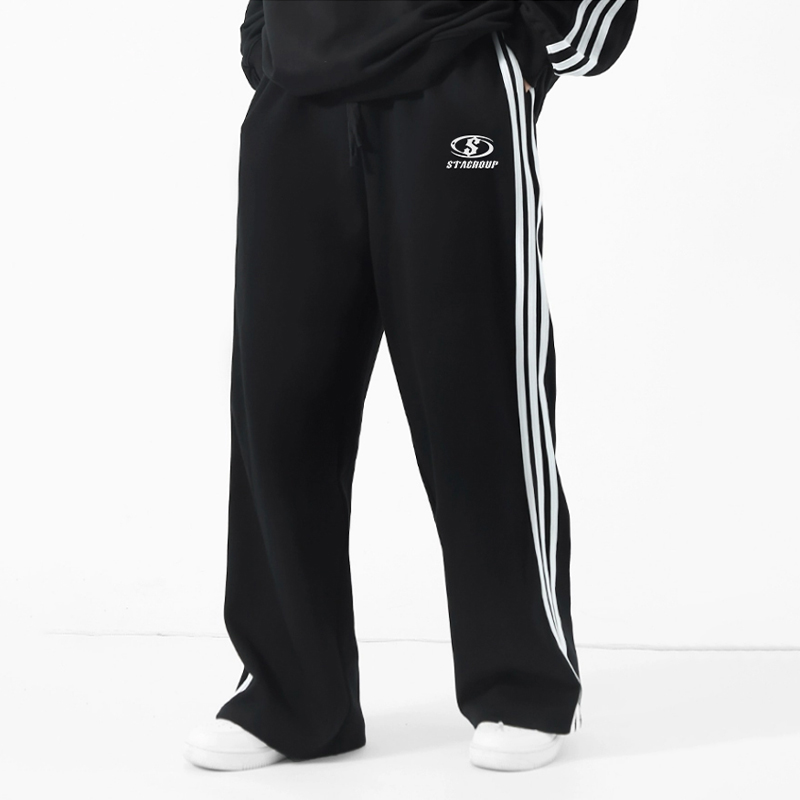 STA国潮美式基础条纹直筒长裤子