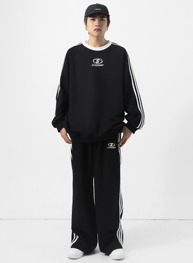 STA原创国潮复古S星标logo新品织带插肩卫衣美式男女生休闲套装