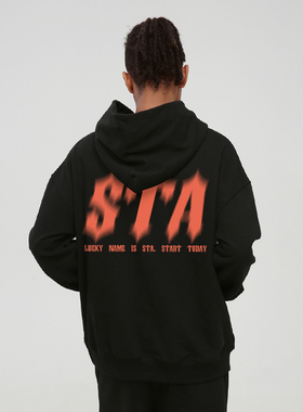 STA 原创国潮字母幻影印花连帽卫衣男女秋季重磅美式情侣上衣帽衫