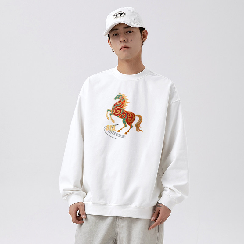 STA国潮秋冬重磅加绒新款圆领卫衣休闲长袖上衣宽松无帽潮流外套